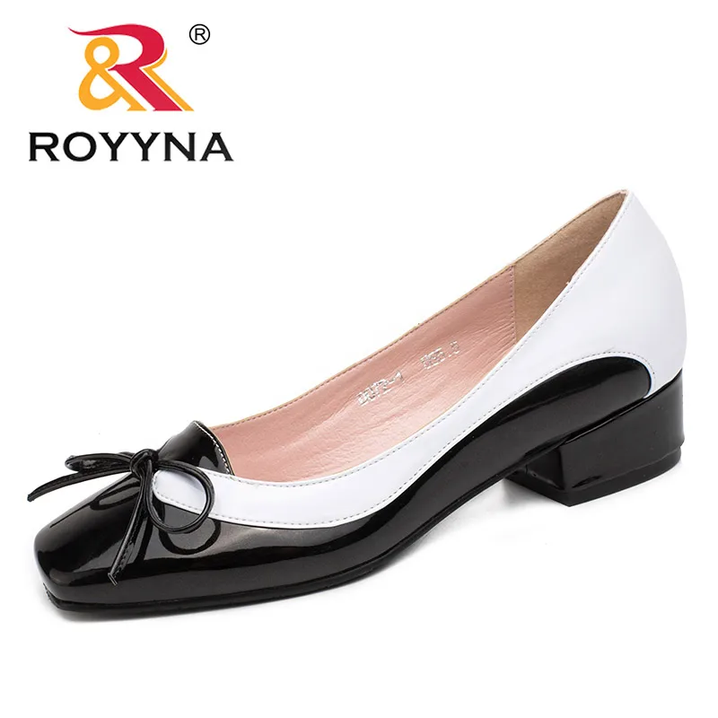 ROYYNA New Arrival Fashion Style kobiety pompy Butterfly-Knot damskie buty wizytowe kwadratowe Toe damskie buty biurowe płytkie buty damskie