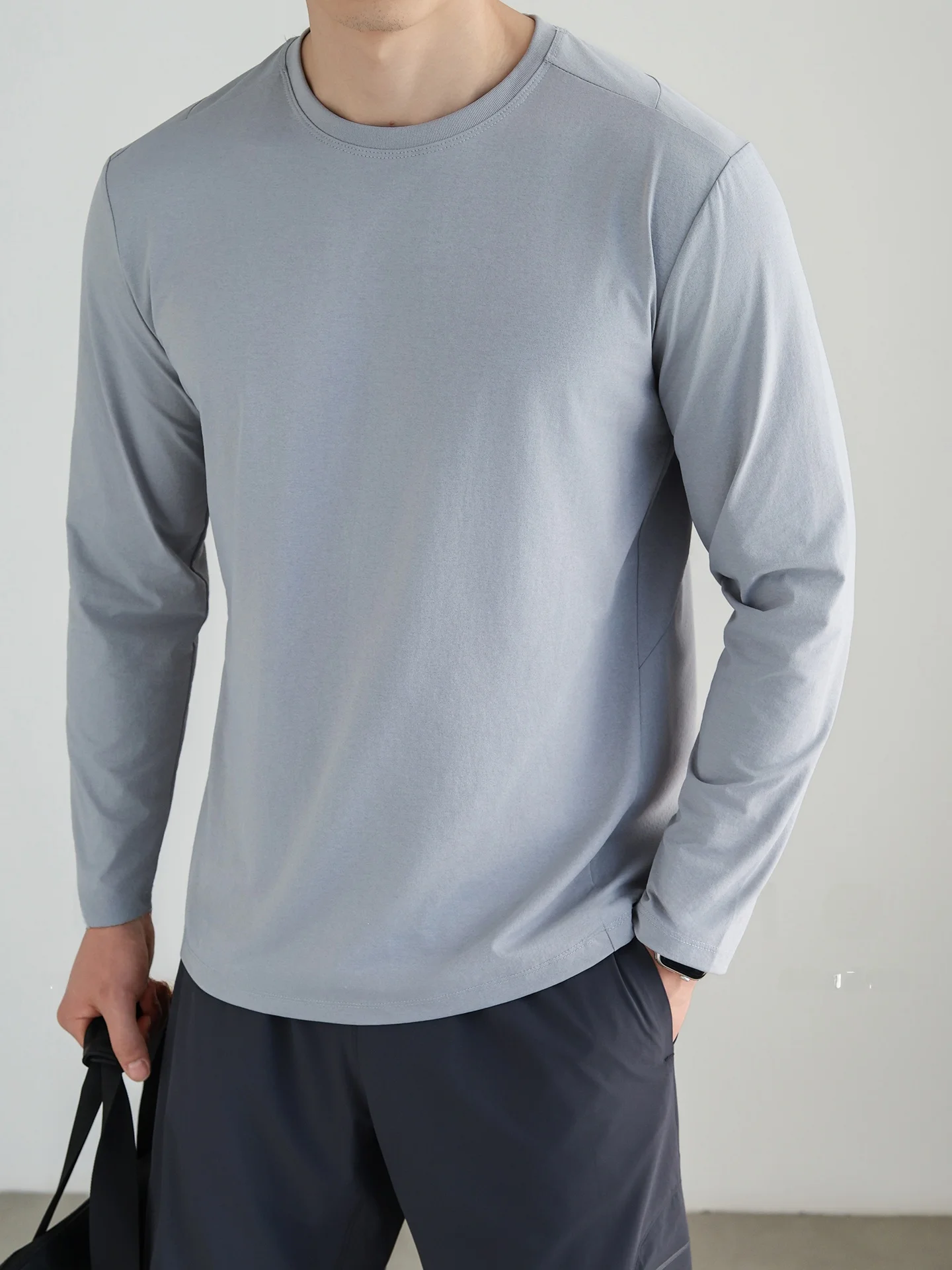 Men's Long Sleeve T-Shirt Breathable Quick Dry Outdoor Sports Casual Fashion Polyester Fiber round Neck Basic Fit Urban Style