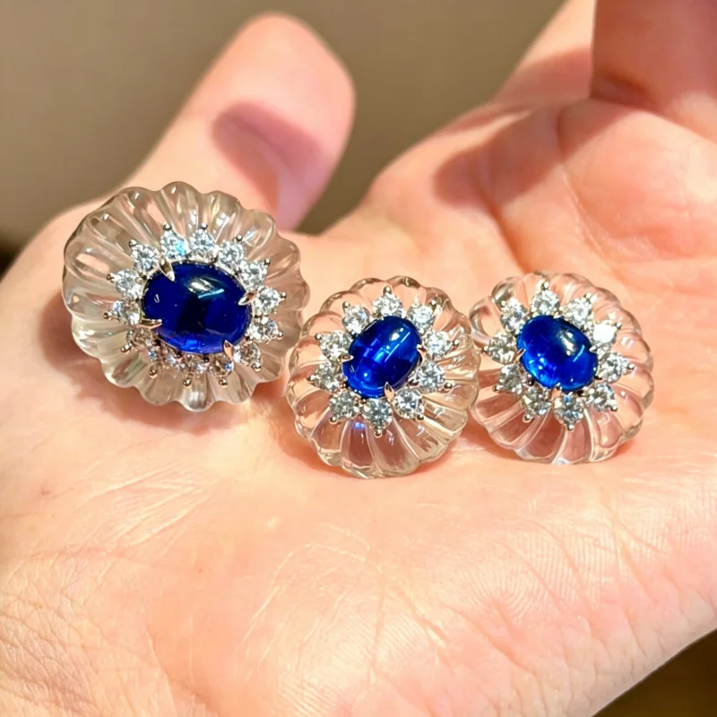 Bellux 925 Silver Fashion Ring Women's Natural White Crystal Pumpkin Bead Synthetic Oval Sapphire Flower Rings