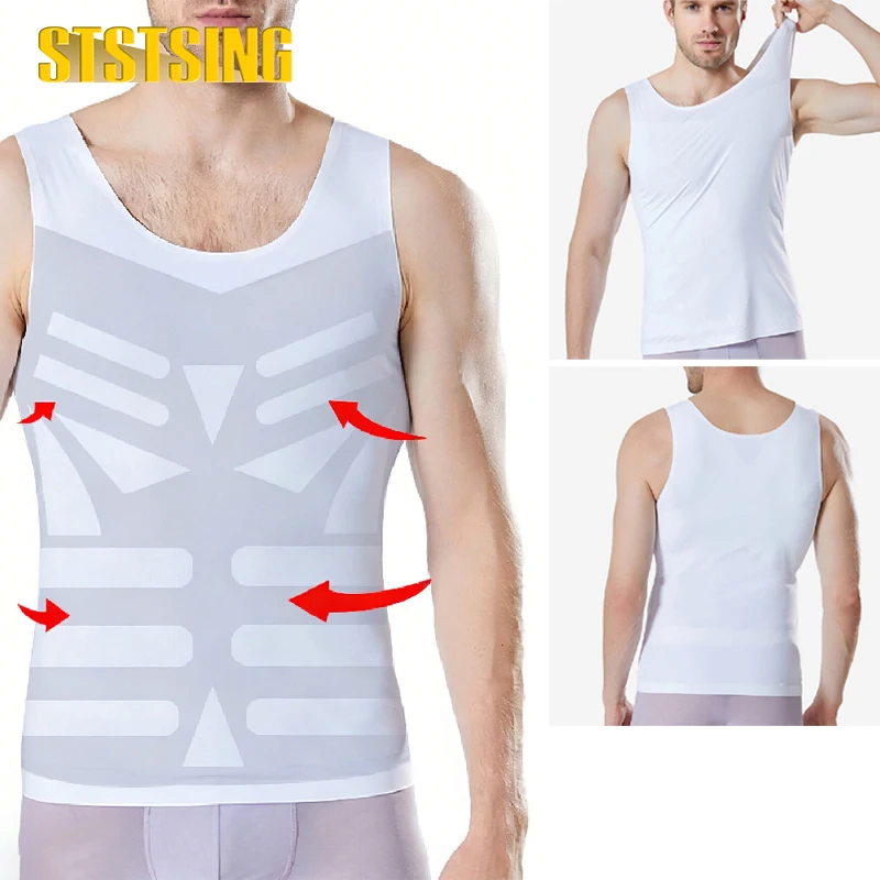 1PCS Ice Silk Compression Shirt for Men, Seamless Slimming Workout Tank Top, Abs Abdomen Body Shaper Undershirt Vest