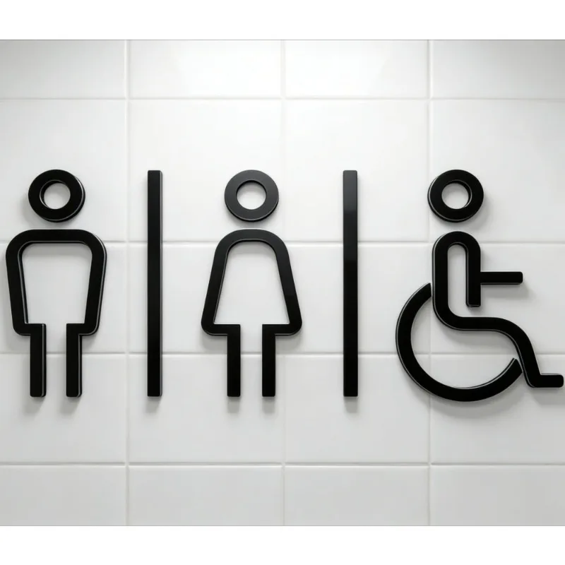 3D Acrylic Bathroom Sign Male Female Disabled, Self-Adhesive Door Decal for Business Hotel Restaurant, Holiday