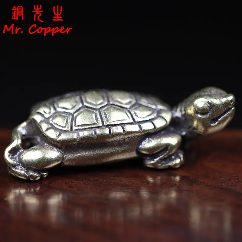 Antique Solid Copper Turtle Small Desktop Ornaments Longevity Animal Sculpture Home Office Desk Decoration Accessories Toy Gifts