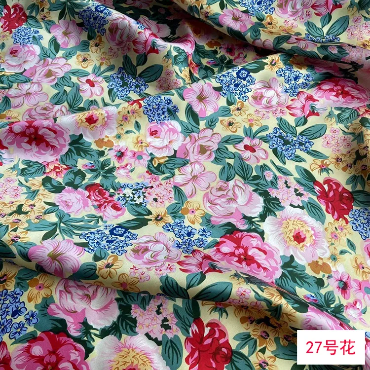 colorful pink green yellow Mulberry Silk Fabric 19mm Stretch Satin Digital Print