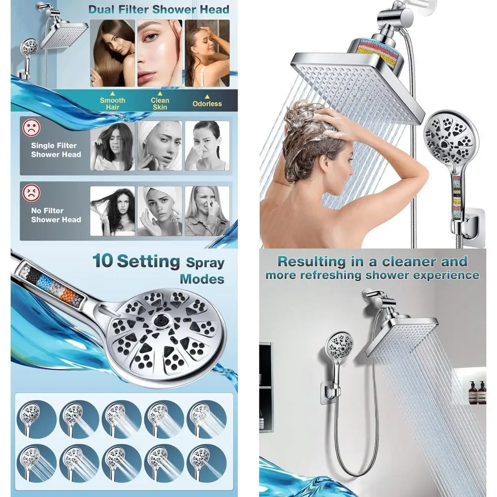

10-Mode High-Pressure Handheld Shower with 6 Rainfall Head and Built-In Hard Water Filter