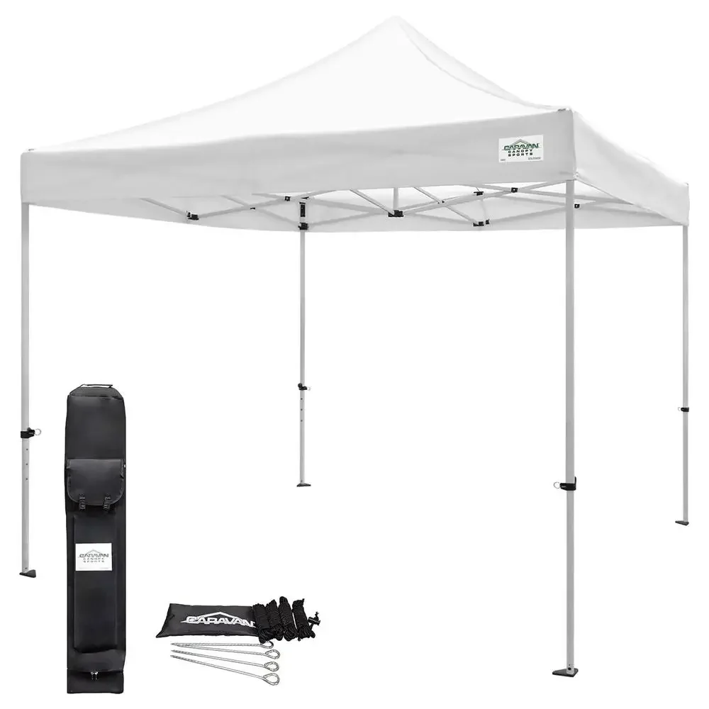 Portable Instant Shade Canopy Kit Steel Frame Easy Set Up 100 sq ft Coverage Heavy Duty White Roller Bag & Stake Kit Included