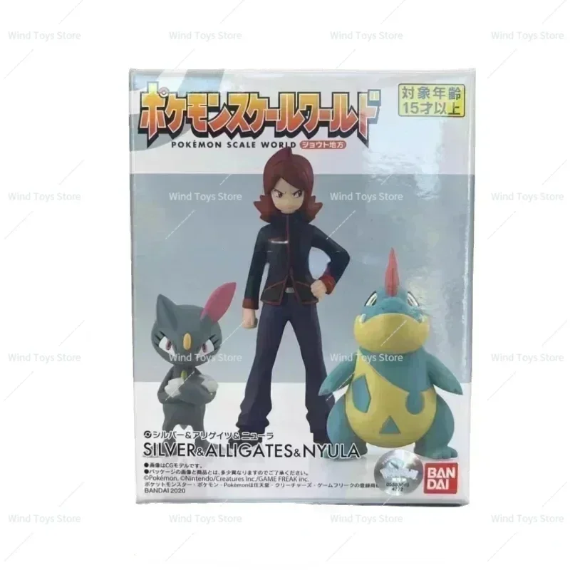 

Bandai Original Scale Pokemon Johto Kotone Bayleef Silver Croconeaw Morty Celebi Anime Figures Toys for Children Gift