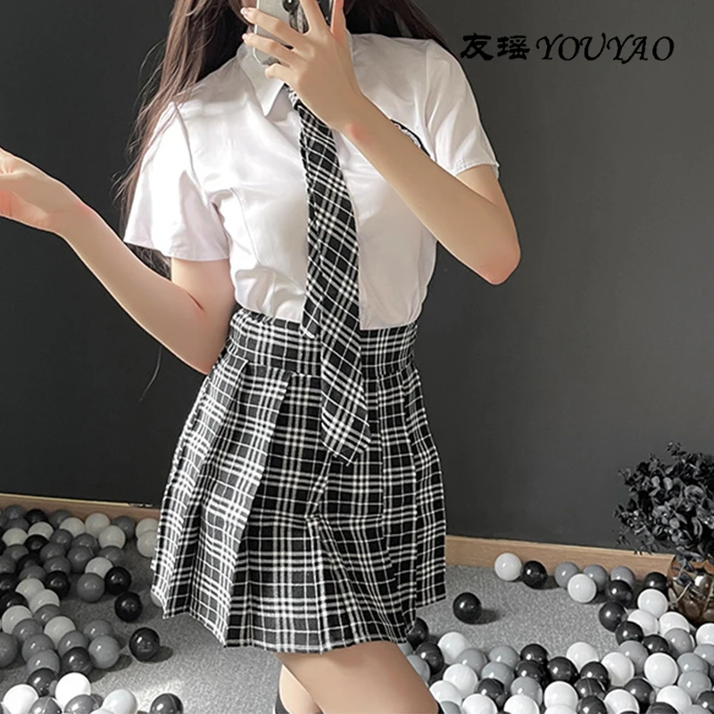 Female Role Play Uniform Sexy Underwear Student Uniform Seductive Pleated Miniskirt Erotic Clothing Sexy Doll Open File Clothing