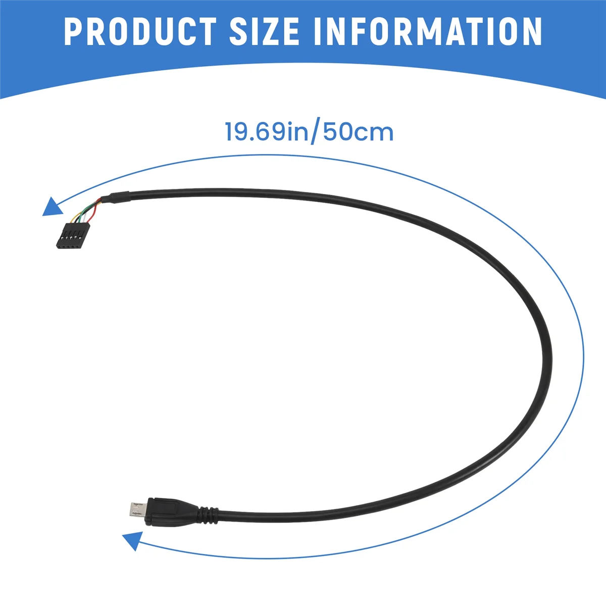 Cabezal hembra de placa base a micro-usb macho, Cable extensor Dupont, 5 pines, 50CM, paquete de 2