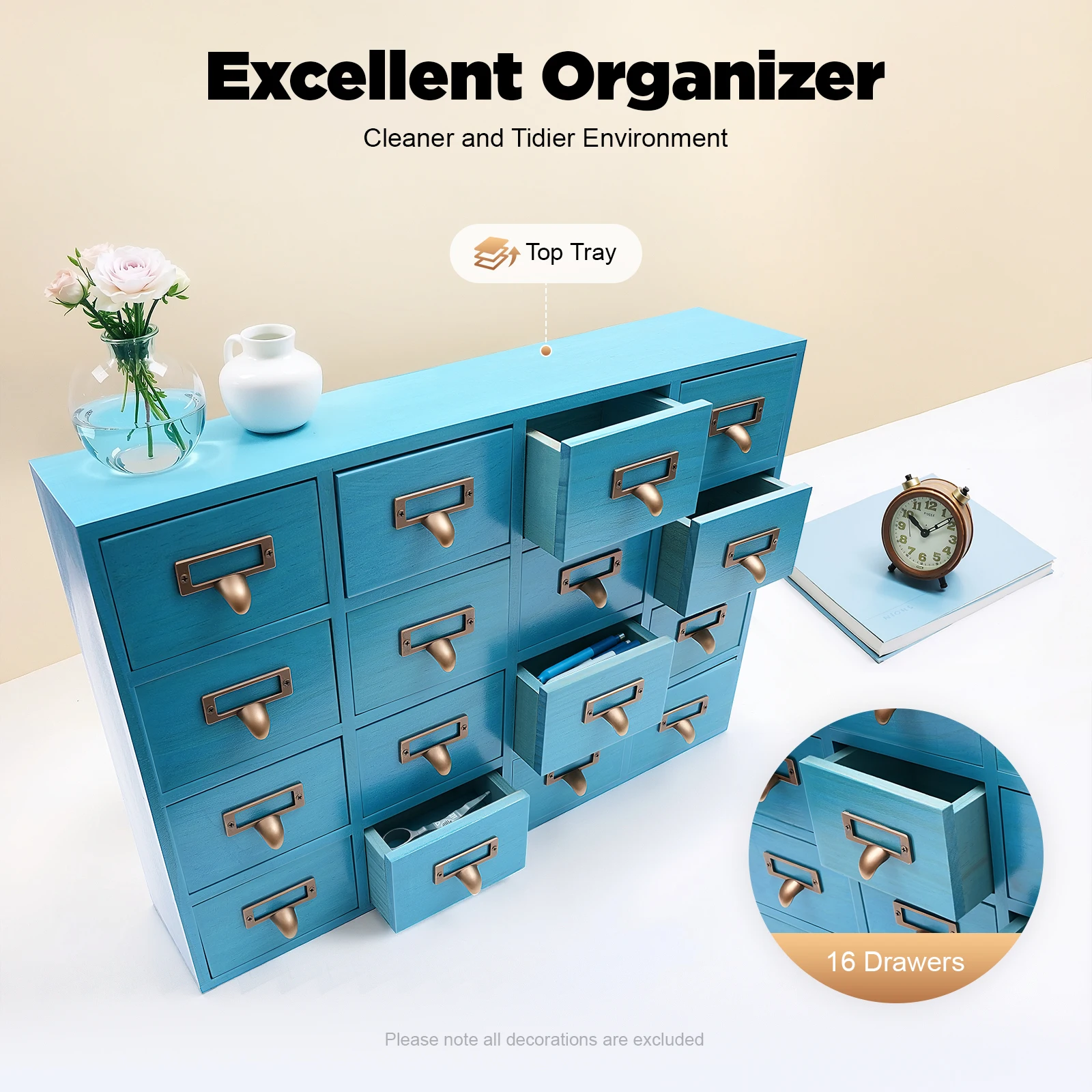 

Деревянный органайзер для ящиков, настольный мини-комод с 16 ящиками, деревянный шкаф для ящиков для домашнего офиса, настольный органайзер