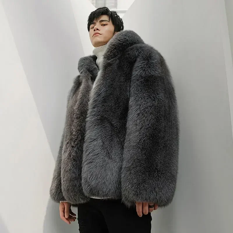 Winter Classic Style Soft Warm Faux Fur Coat Long Sleeve Plus Size Designer Men Streetwear Clothing Fluffy Jacket