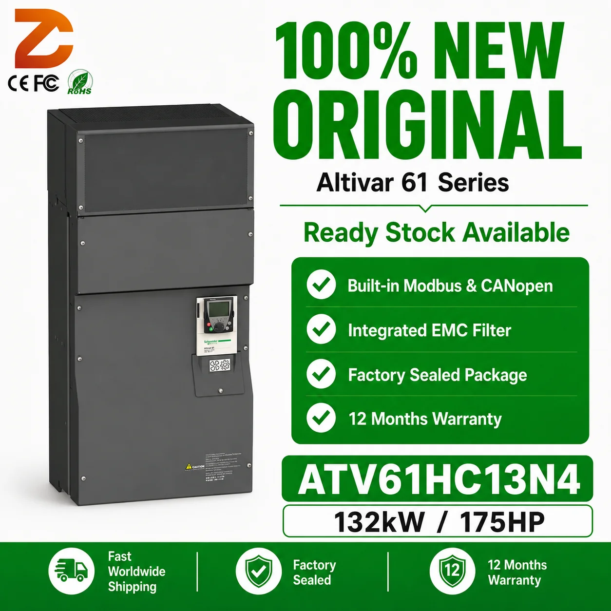 Original  ATV61HC13N4 Variable Frequency Drive 132kW 200HP AC Drive Frequency Converter Industrial Building Automation