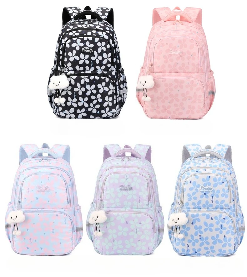 3pcs/set Elementary School Backpack for Girls Bookbag Lunch Bag Pencil Bag Set Flower School Bag for Children Cute Little Dolls
