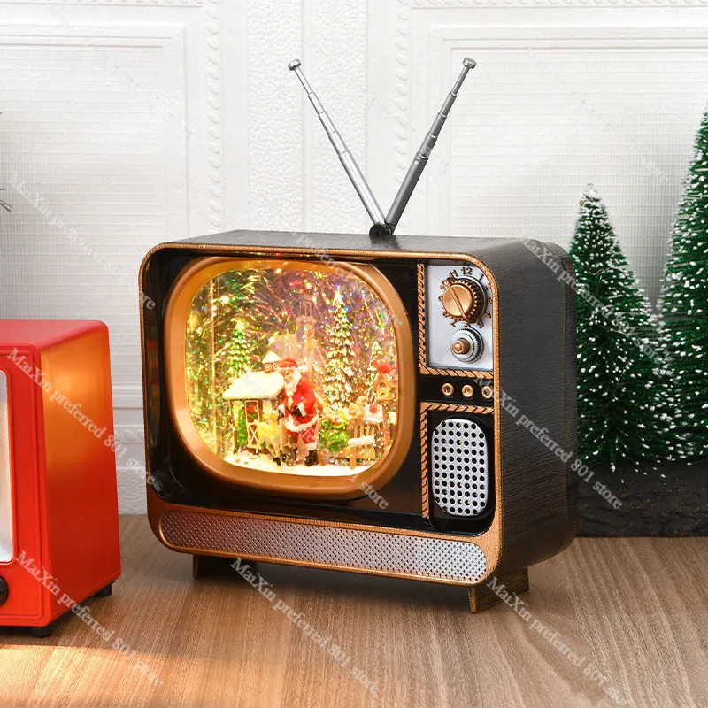 

Christmas Decoration Retro Interior TV Light Up Music Box Table Window Ornament Holiday Gift