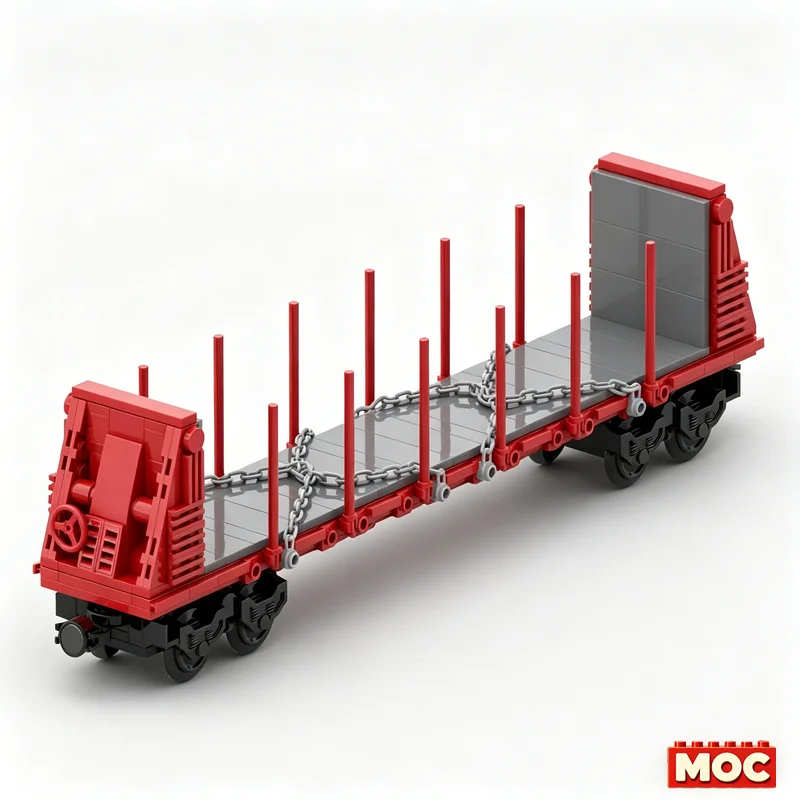 NEW 339PCS US Bulkhead Flat Rail Car MOC Creative Railway Vehicle Model DIY Assembly Educational Toy Collection Christmas Gift