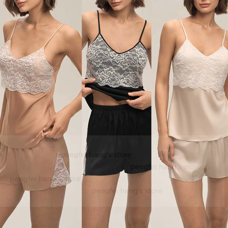 

Район Pijama Mujer, лето-осень, новые кружевные шорты-бретельки, женская домашняя одежда, повседневный комплект, женская домашняя одежда, нижнее белье, 2 шт.