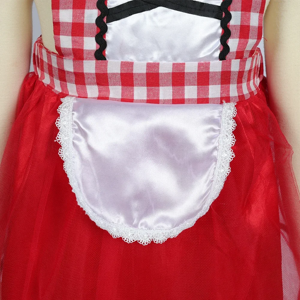 Kinder-Märchenbuch-Kostüm für Mädchen, Rollenspiel-Partykostüm, Kapuzenumhang, Rot Karierter Rock mit Schnürung, Halloween-Feiertagsoutfit – Detail 7