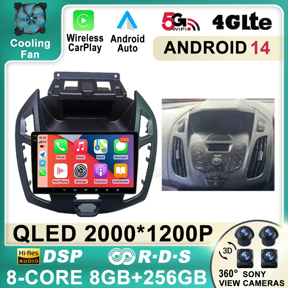 9 inch Android 13 Car Radio For FORD Transit Connect Tourneo Connect 2014-2019 GPS Navigation Auto Carplay Multimedia DSP Player