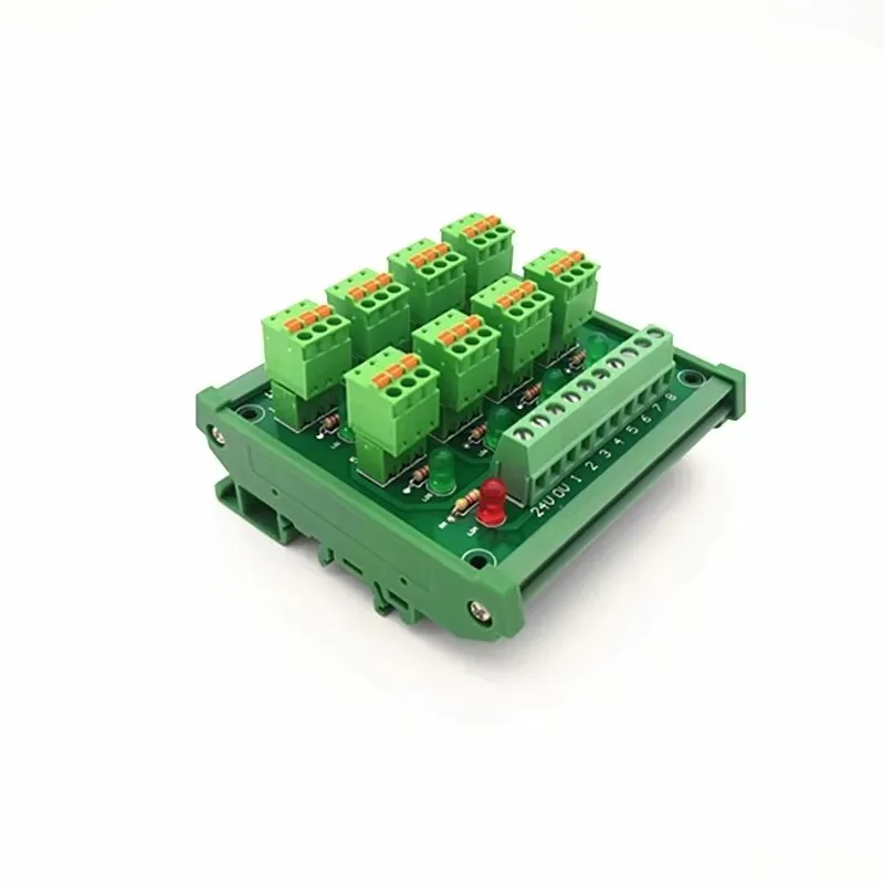 DIN Rail Mount PLC 8 channel NPN input spring wiring IO photoelectric proximity switch sensor terminal block.