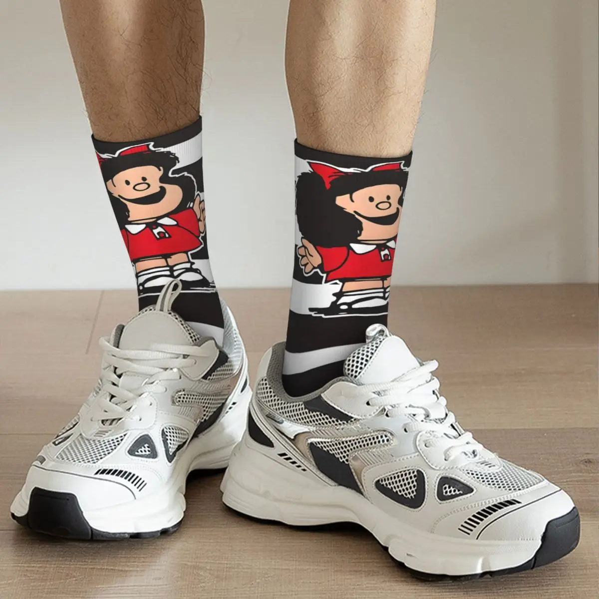 White And Black Line Mafalda Hip Hop Retro Men\'s Socks Unisex 3D Printed Funny Sock Gift