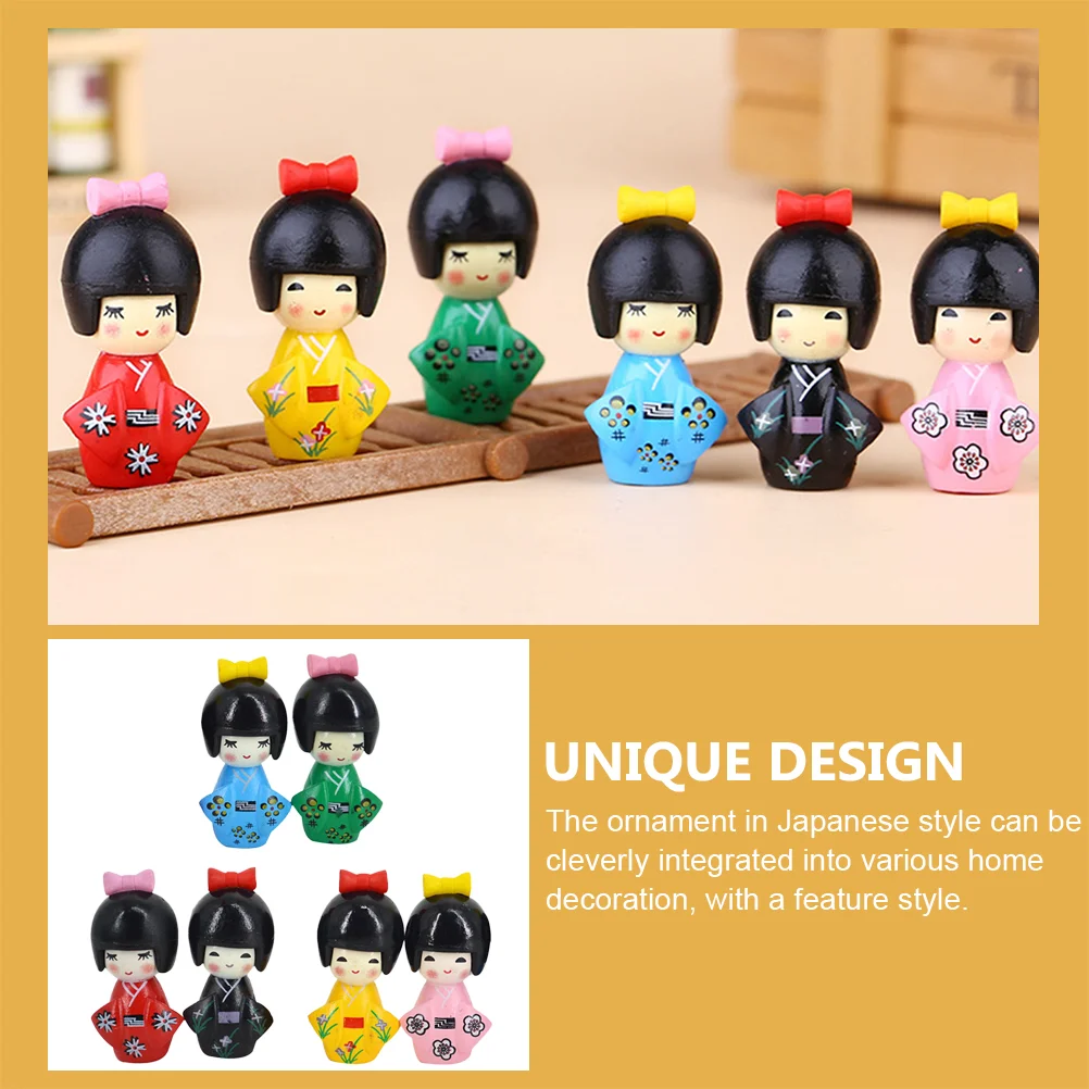 6 Pcs Miniature Kimono Ornaments Car Toy Room Plaything Toys Flower Cake Decorations