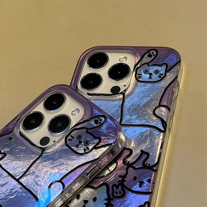 زوجين الكرتون مضحك القط خط قضية الهاتف لابل آيفون 16 15 14 13 برو ماكس 16e 11 12 7 8 زائد XR SE الفتيات Fundas غطاء