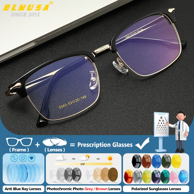 

BLMUSA Simple Progressive Office Prescription Glasses Men Square Anti Blue Light Photochromic Eyewear Optical Myopia Eyeglasses