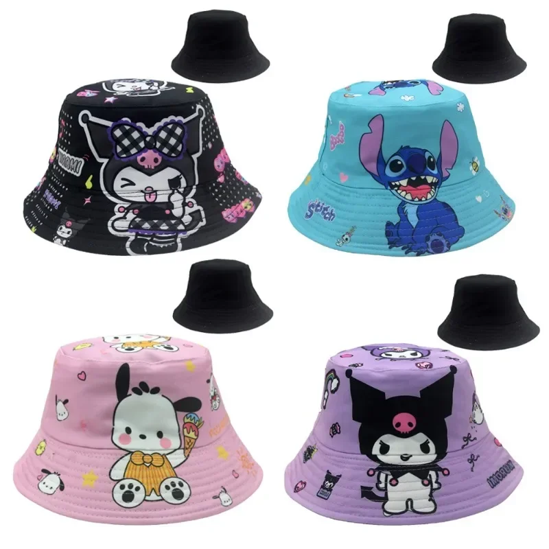 

sanrio hello kitty Kuromi Cartoon Bucket Hat Double Sided Sunscreen Casual Sun Hat Reversible Children's Outdoor Sport Cap