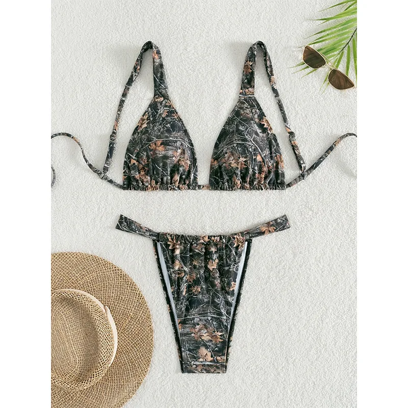 

2025 Sexy Swimsuit Women Black Halter String Triangle Micro Bikini Thong Heart Ring Ribbed Swimwear Bathing Suit Bikinis Sets