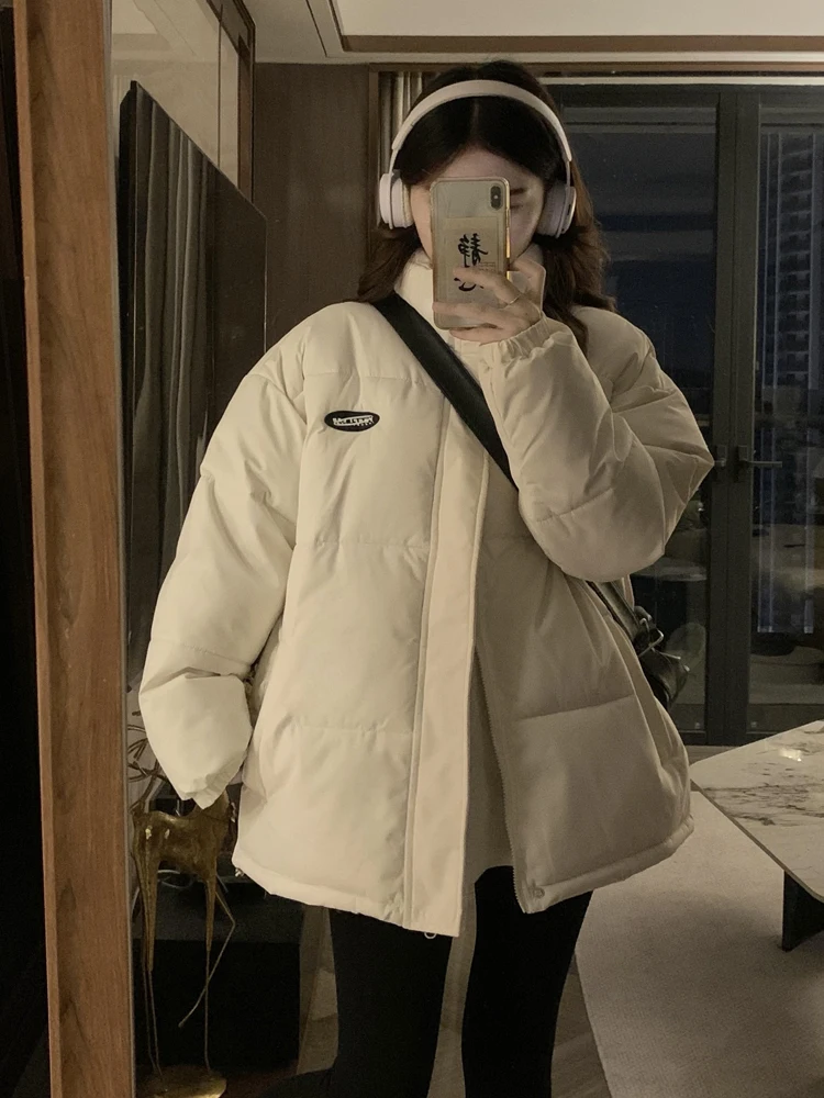 화이트 오트 다운 자에트 여성용 2024년 겨울 신상 아우터웨어 한국 스타일 소형 사이즈 면 코트 폴리에스터 섬유