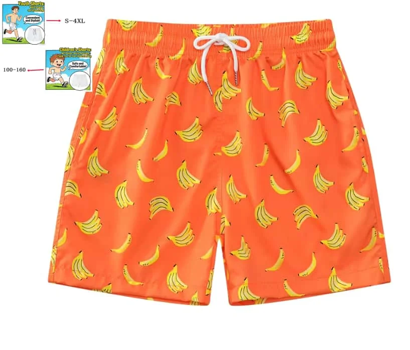 Hawaiian-style Pineapple and Banana Print Shorts, Suitable for Children, Adults, Couples, Home Wear, Outings, and Sports.