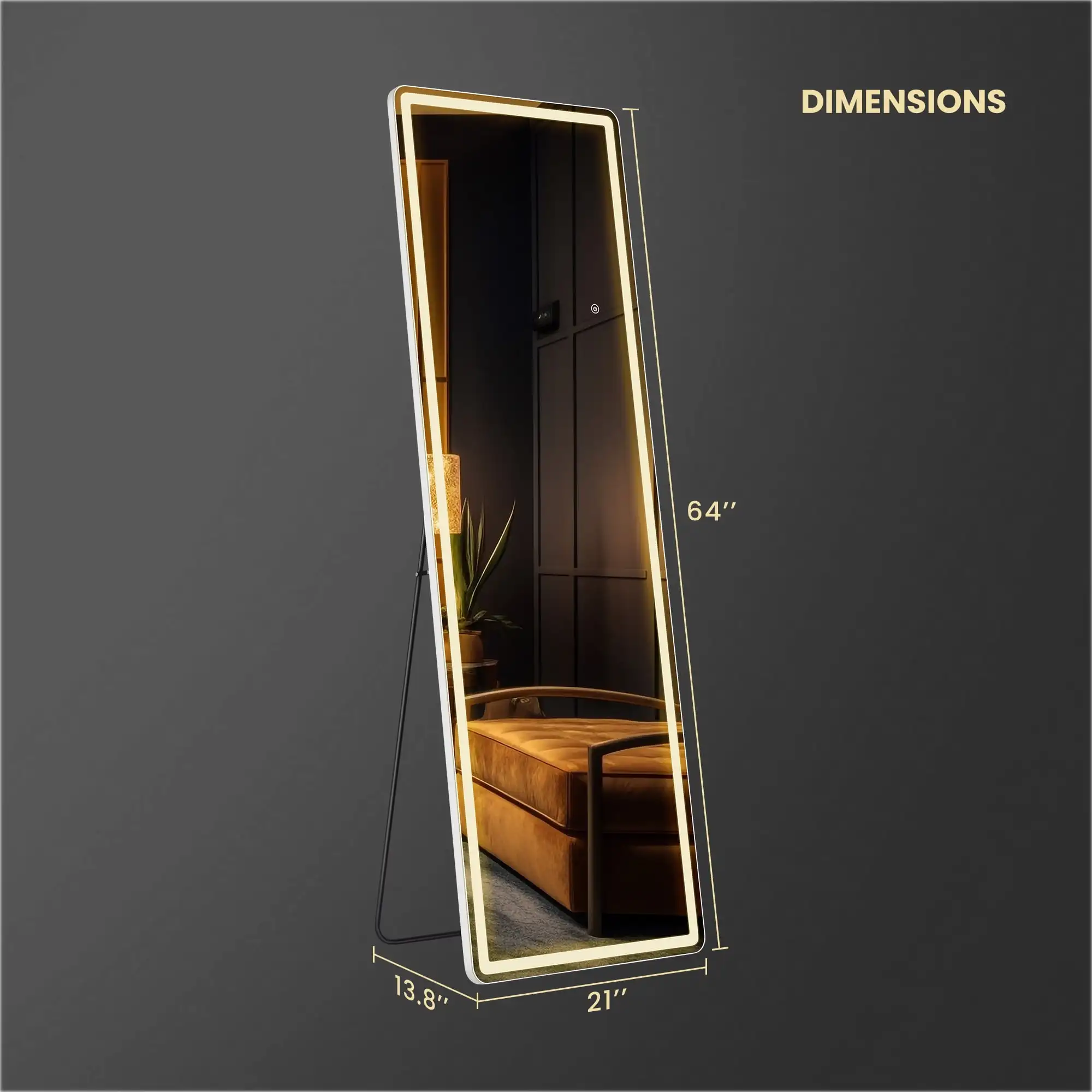 60"x16" LED Full Length Mirror with Aluminum Frame Polished Glass for Outdoor Bedroom Living Room image 2