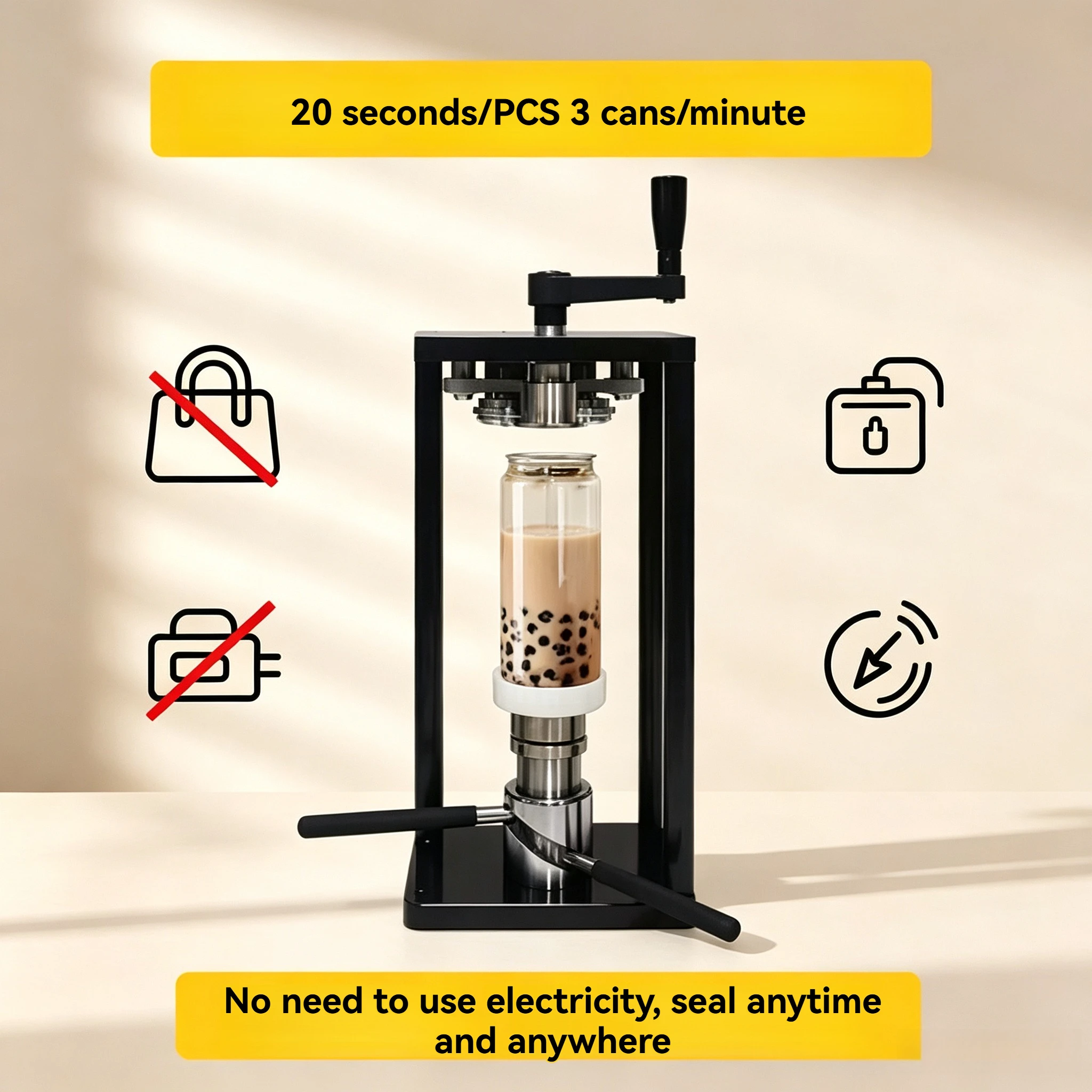 Multifunctional Commercial Hand Crank Can Sealing Machine Manual Pop Can Lid Sealer For Milk Tea Coffee Fruit Drink Can Cup Seal