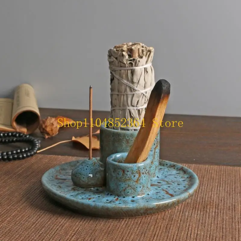 652F Ceramics Incenses Burners and Ashes Catchers Tray for Yoga Meditations with Multipurpose Use for Stick Cones Herbs