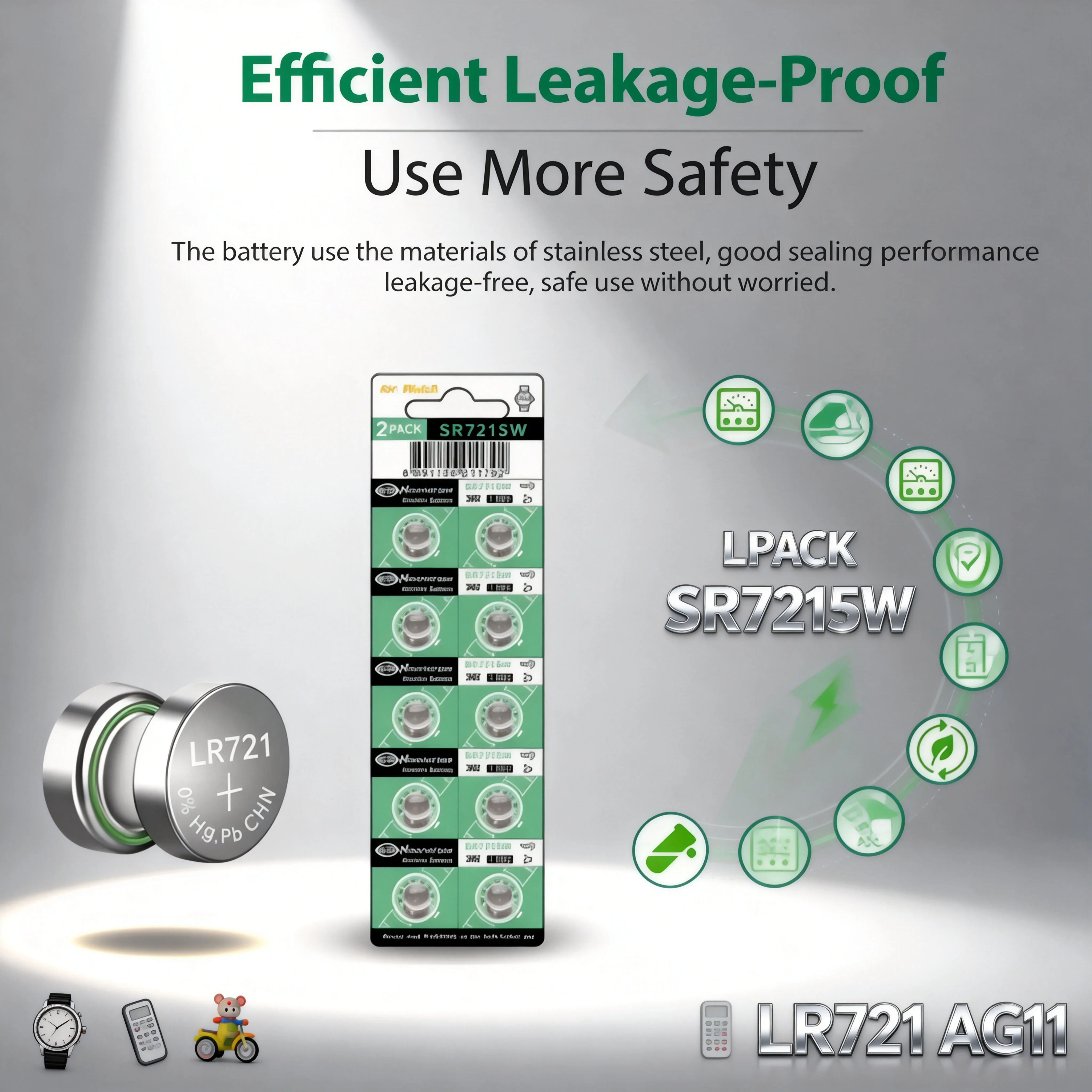 

LR721 AG11 Button Coin Battery SR720 L721F Compatible with Watch Toy Remote Controls