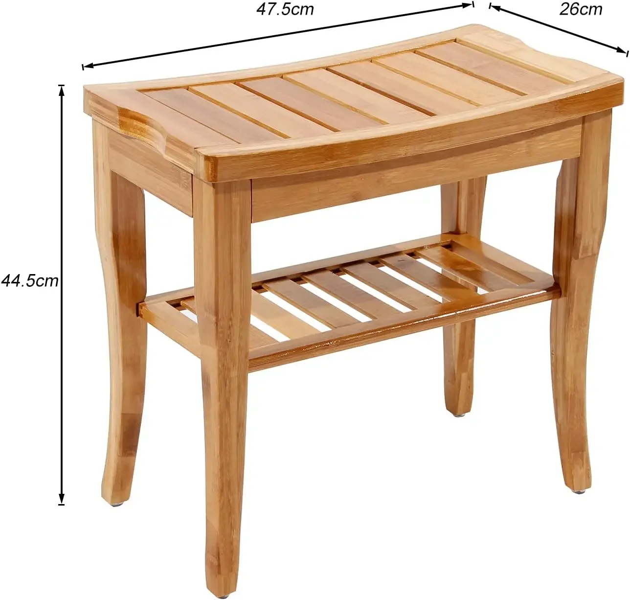 Bamboo Shower Bench, Waterproof Shower Stool with Storage Shelf, Wood Bath Organizer Seat, KS-HSJ-04