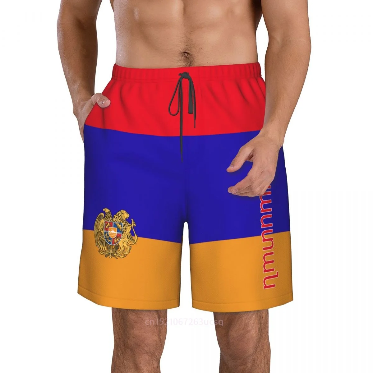 2023 Summer Polyester Armenia Country Flag 3D Printed Men's Board Shorts Beach Pocket Running Summer Pants