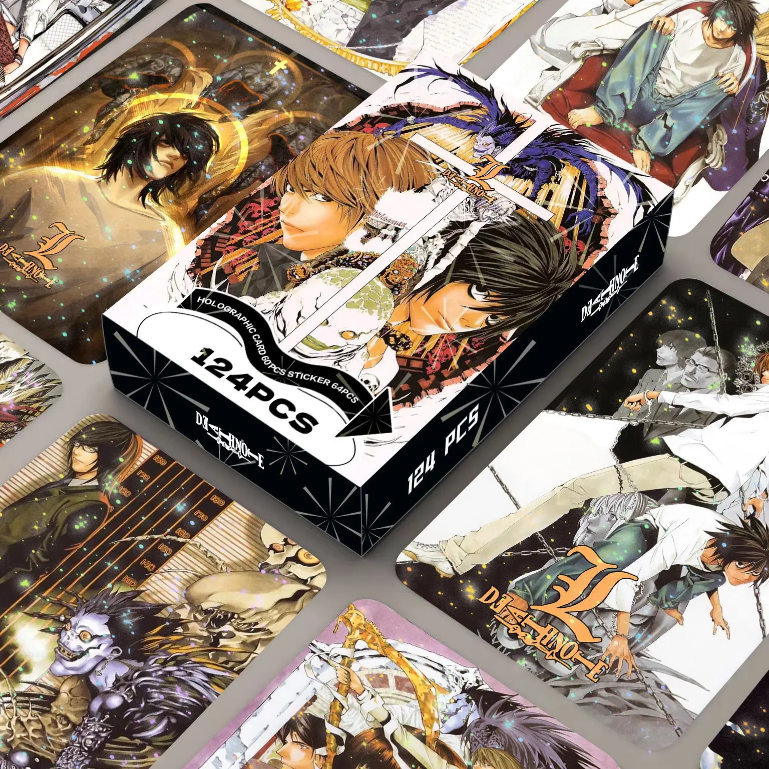 124Pcs Death Note Double Sided HD Lomo Cards, Yagami Light L Ryuk Anime Character Collectible Photocards, Anime Merch Stickers