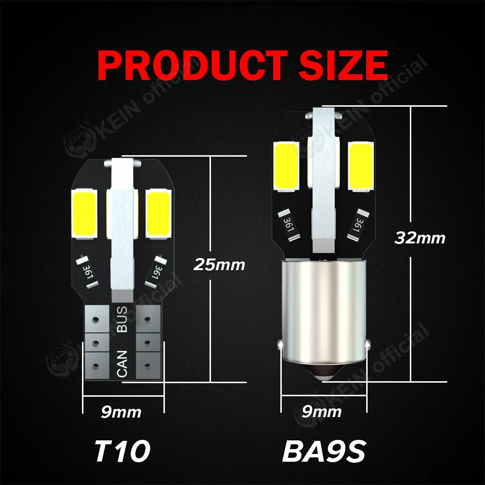 KEIN 10PCS T10 Led Bulb W5W 194 BA9S T4W 5w5 Lamp 8SMD Position ceiling Reading Dome Tail License Plate Car Light Warm White