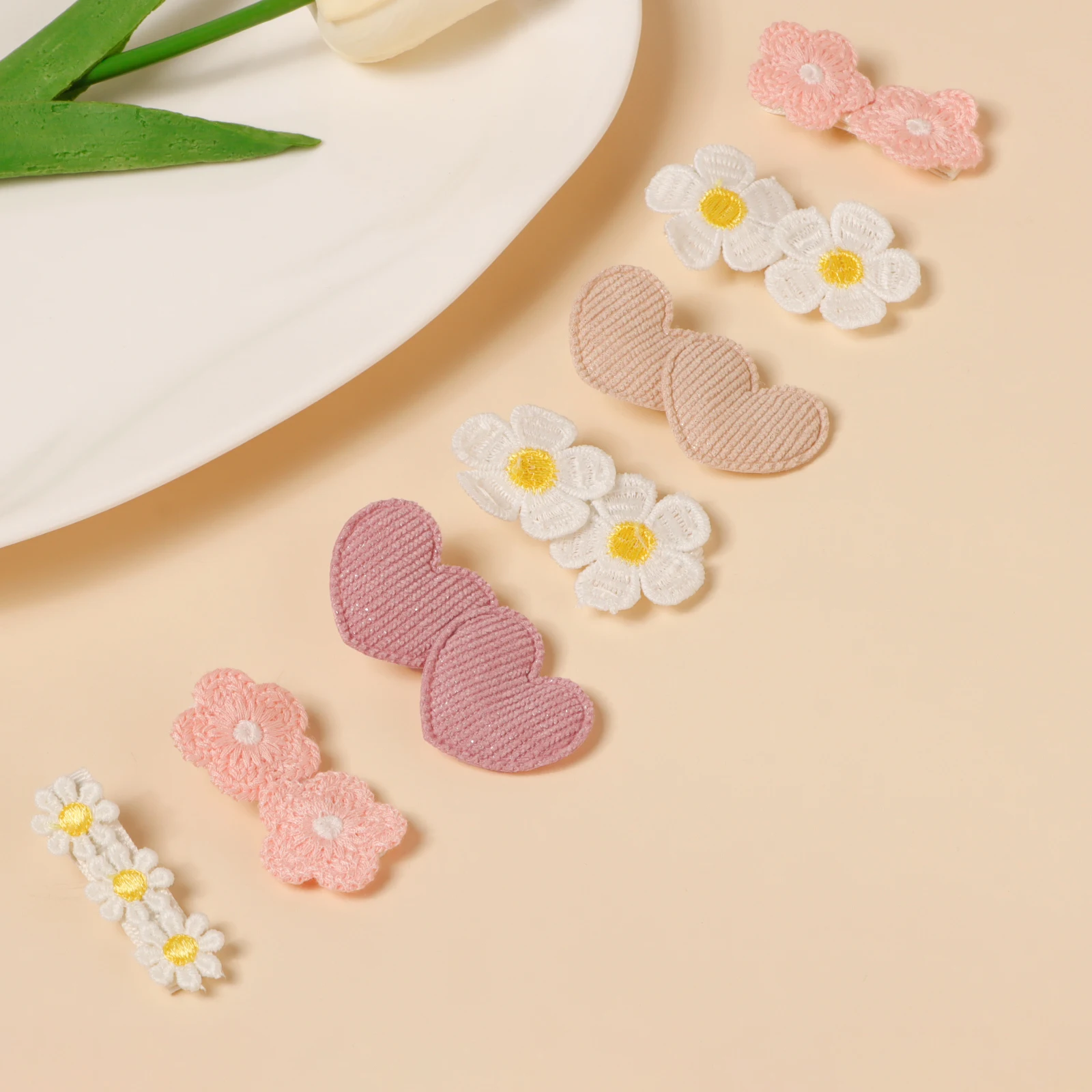 

7pcs Embroidery Flowers Ponytail Decor Cute Hair Clips For Baby Girls Teenager Bangs Barrettes Infant Photograph Hair Accessory