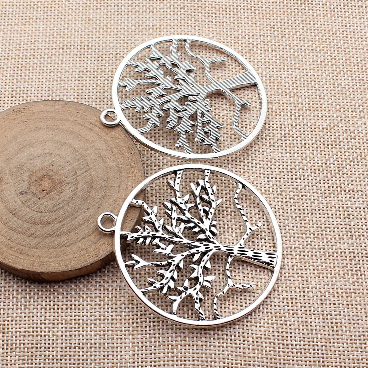 1pcs 61x55mm Antique Silver Color Hollowed-Out Round Tree Pendant Handmade Jewelry Making Accessories