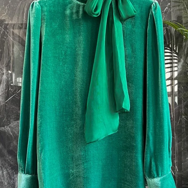 

Chinese Style Green Lace Up Blouse Women Autumn New O-neck Loose Long Sleeve Womens Shirt Fashion Solid Color Female Pullover