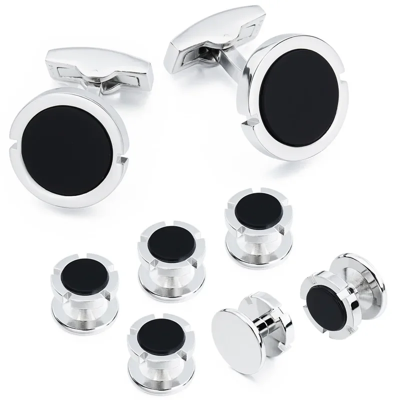 HAWSON Brand Cufflinks and Studs Set Fashion & High Quality Classic Men Black Cuff Links for Tuxedo