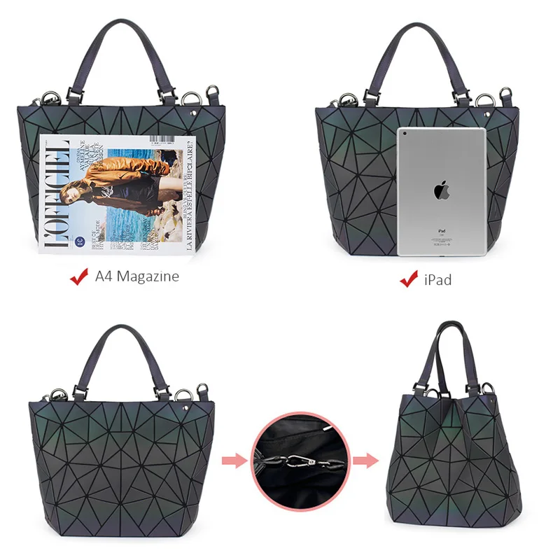 Women\'s Diamond Geometric bag Deformation Tote Bag Irregular Folding Shoulder Bag Holographic Laser Luminous bao Bag for women