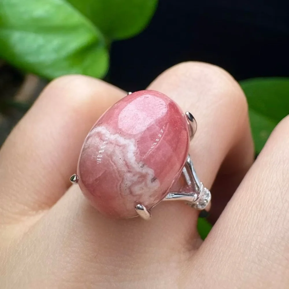 Natural Rhodochrosite Ring Colour Crystal Gemstone Trendy Creative Mature Fashion Women Healing  Jewelry Gift 1PCS