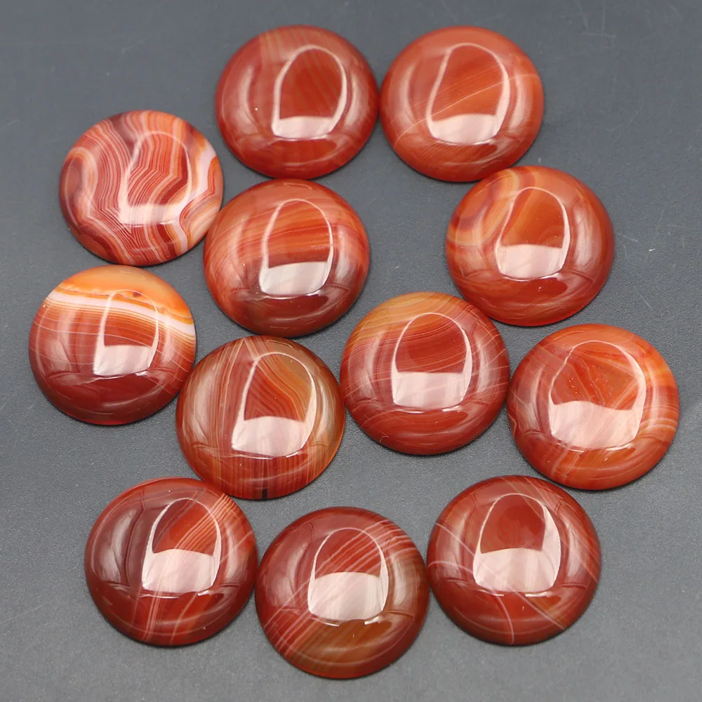 

25mm Natural Stone Round Cabochons Beads Red Stripe Agate for Women Men Fashion Jewelry Material Making Wholesale 12PCS