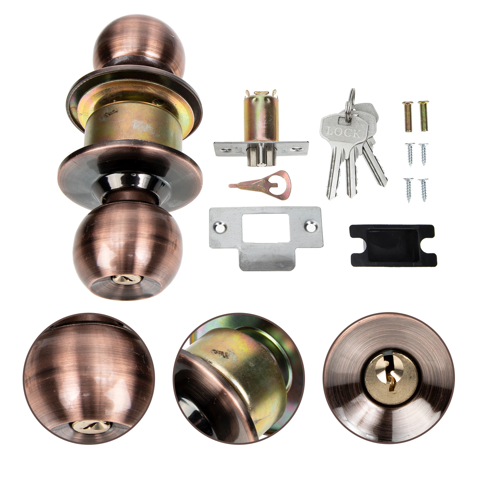 

1 Set Stainless Steel Spherical Knob With Key Sturdy Corrosion Resistant Room Home Lock Core Slid Copper Durable Handle No Sharp