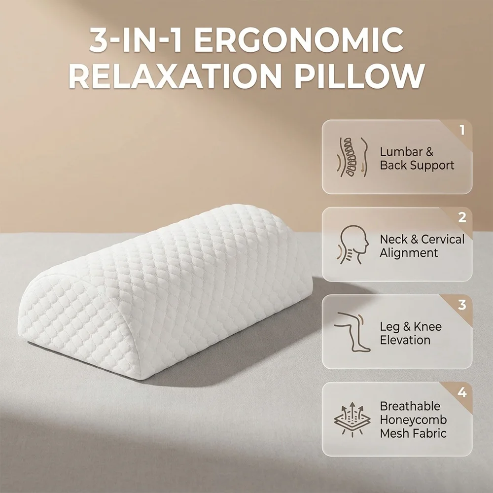 Half-Moon Shaped Pillow, Suitable for Legs, Knees, Waist, and Head, Lumbar Support Pillow, Side Sleeping Knee Pillow, Comfortable Sleep |   Half-Rolled Design, Comfortable Fit for Ankle and Foot - Pillowcase Is Machine Washable, Bedding, Home Goods