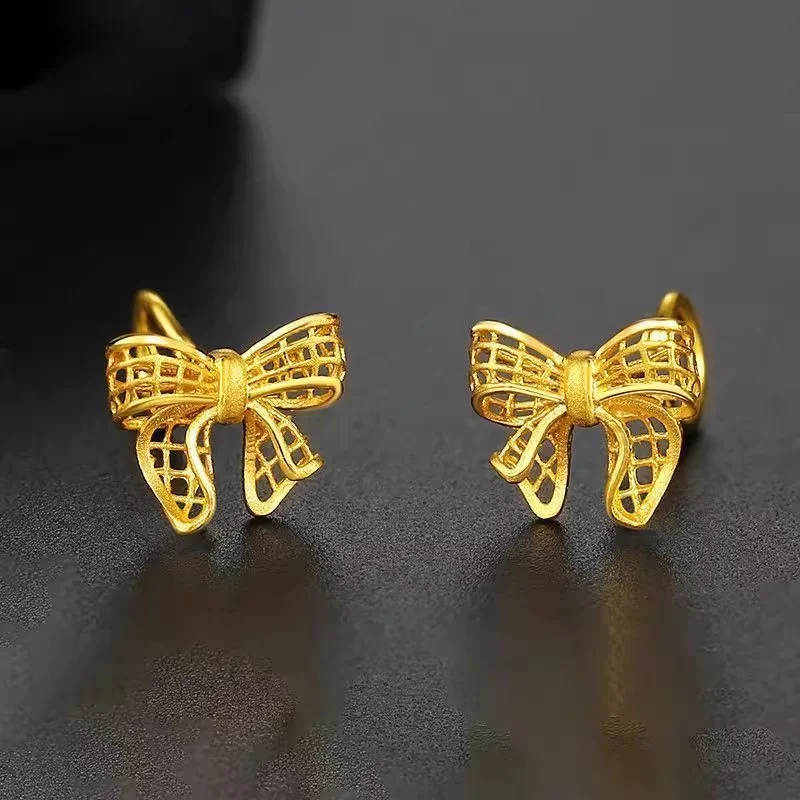

Модные серьги-крючки из 18-каратного золота AU750, кружевные серьги-крючки с бантом, универсальные элегантные золотые серьги для женщин, идеально подходят для повседневного и праздничного ношения