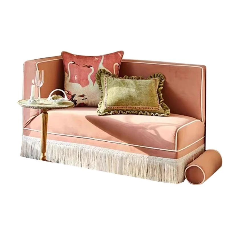 retro style pink velvet fringed concubine sofa homestay bedroom leisure small sofa