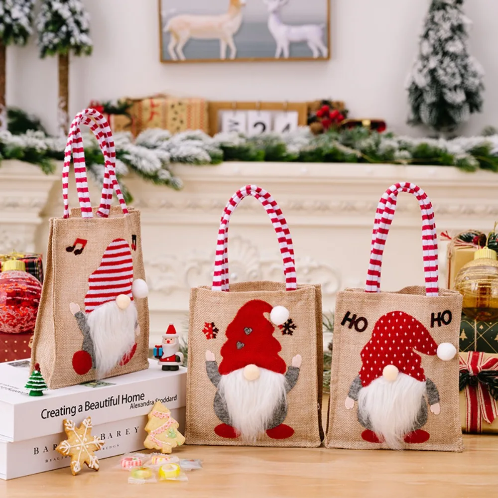 Christmas Candy Bag Holders Embroidered Santa Tote Bag Gnome Xmas Santa Claus Christmas Decorations New Year Gift 2024 Wholesale